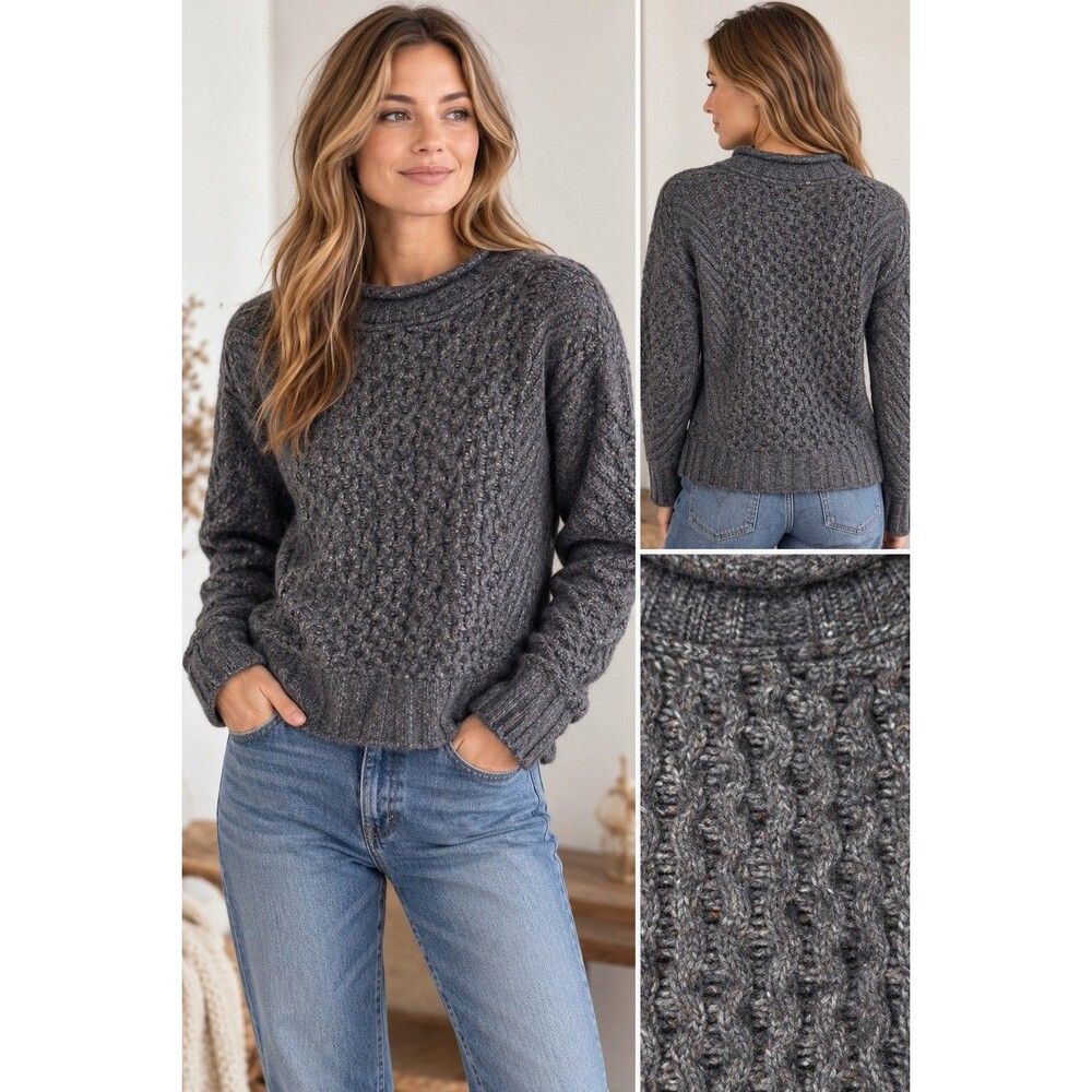 Lululemon Cableknit Wool Blend Roll Neck Sweater In Graphite Gray Wool Blend M